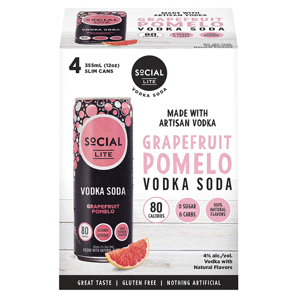 slide 1 of 1, Social Lite Grapefruit Pomelo Vodka Soda, 1 ct