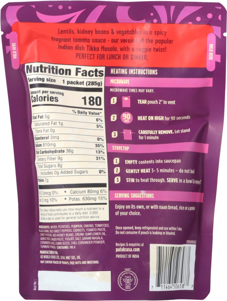 slide 3 of 9, Patak's Medium Lentil & Veggie Tikka Masala with Pumpkin & Sweet Peppers 10.05 oz, 1 ct