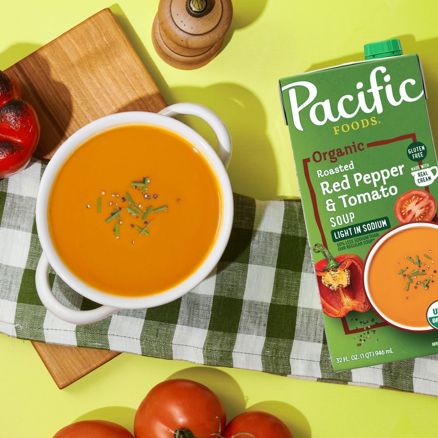 slide 7 of 8, Pacific Foods Light in Sodium Organic Roasted Red Pepper and Tomato Soup, 32 oz Carton, 32 fl oz