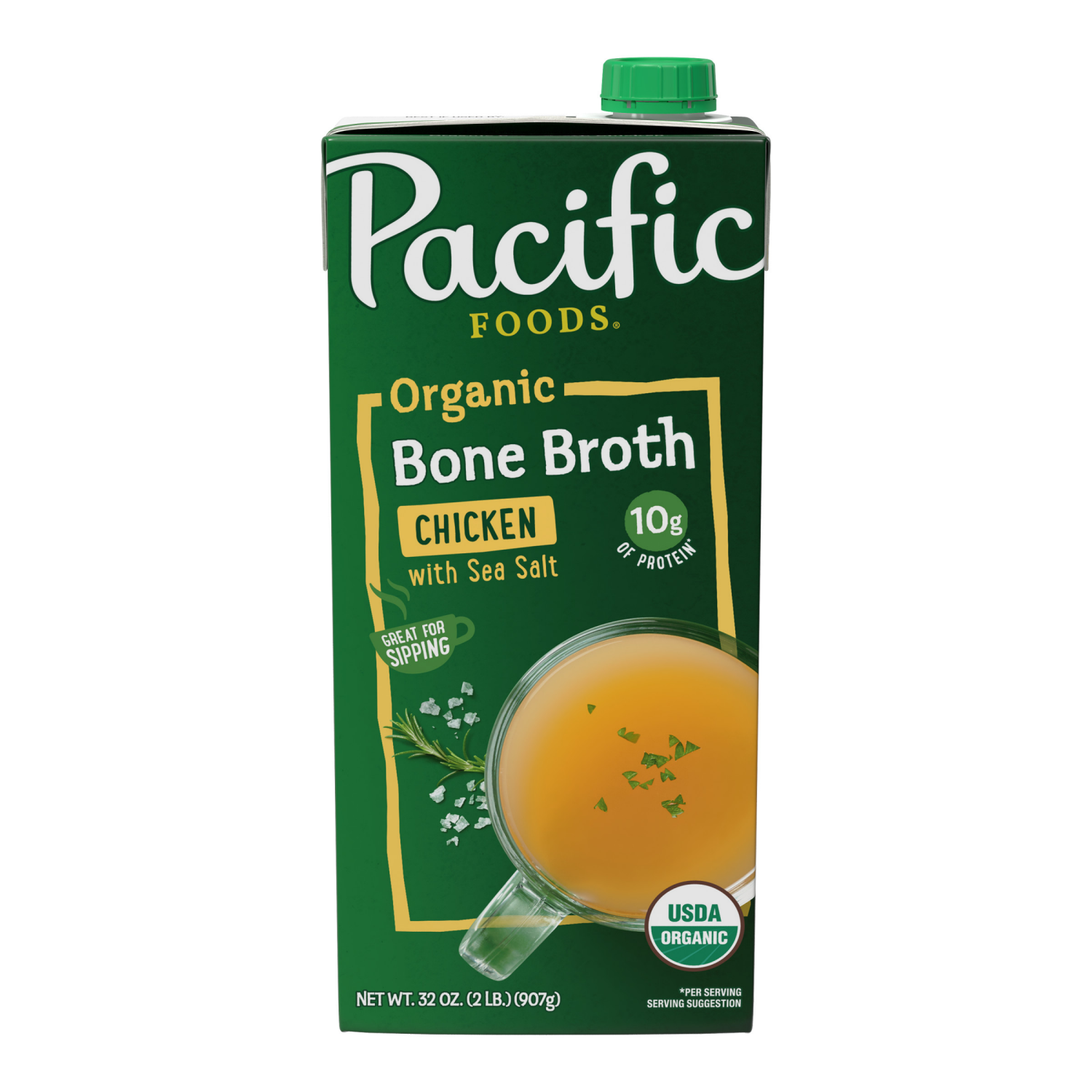 slide 1 of 3, Pacific Foods Organic Chicken Bone Broth With Sea Salt, 32 oz Carton, 32 oz