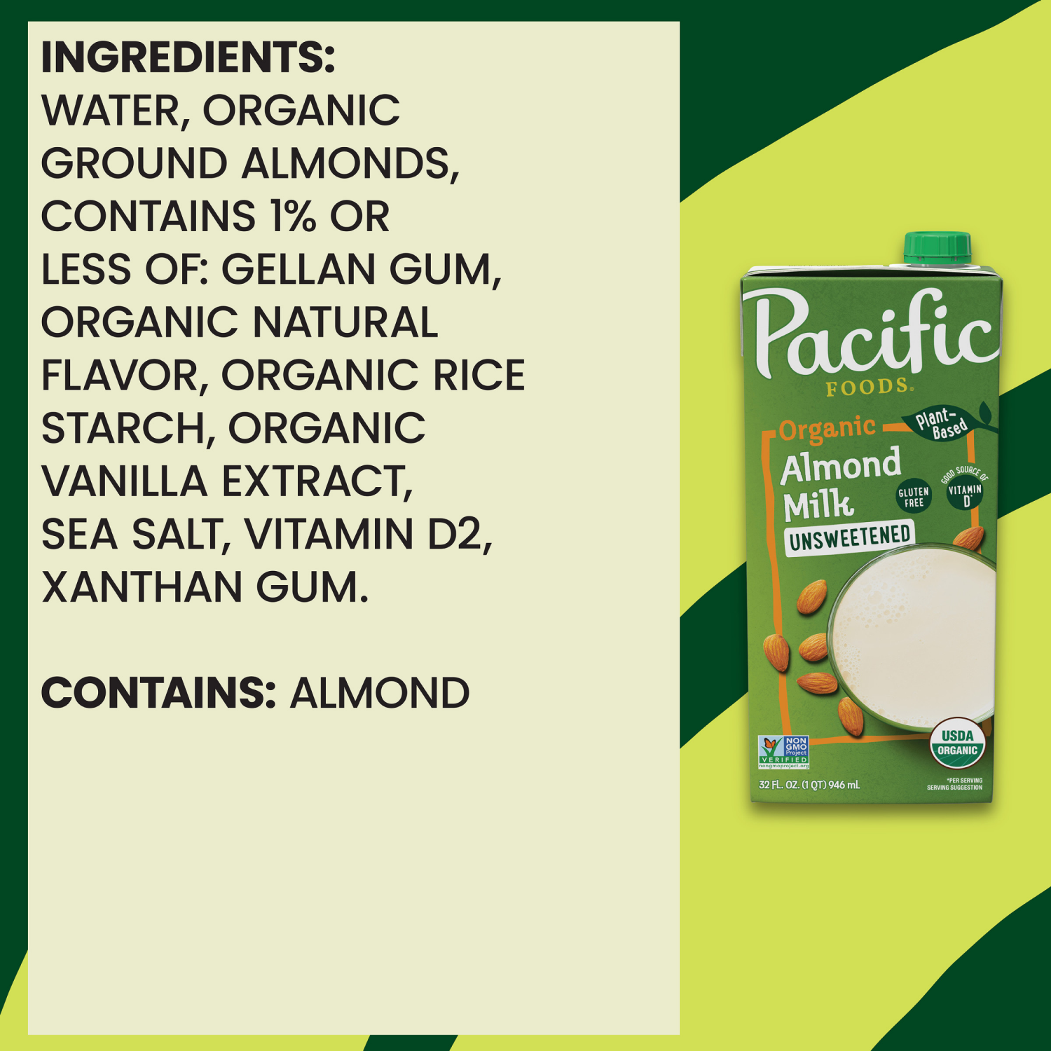 slide 2 of 6, Pacific Foods Organic Unsweetened Almond Milk, Plant Based Milk, 32 oz Carton, 32.000 fl oz