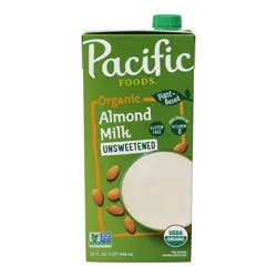 Pacific Foods Organic Unsweetened Almond Milk, Plant Based Milk, 32 oz Carton