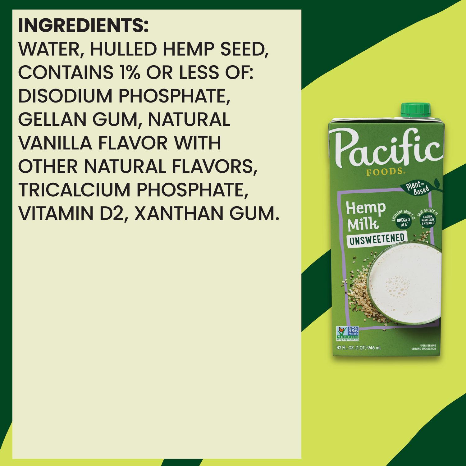 slide 2 of 6, Pacific Foods Unsweetened Hemp Milk, Plant Based Milk, 32 oz Carton, 32.000 fl oz