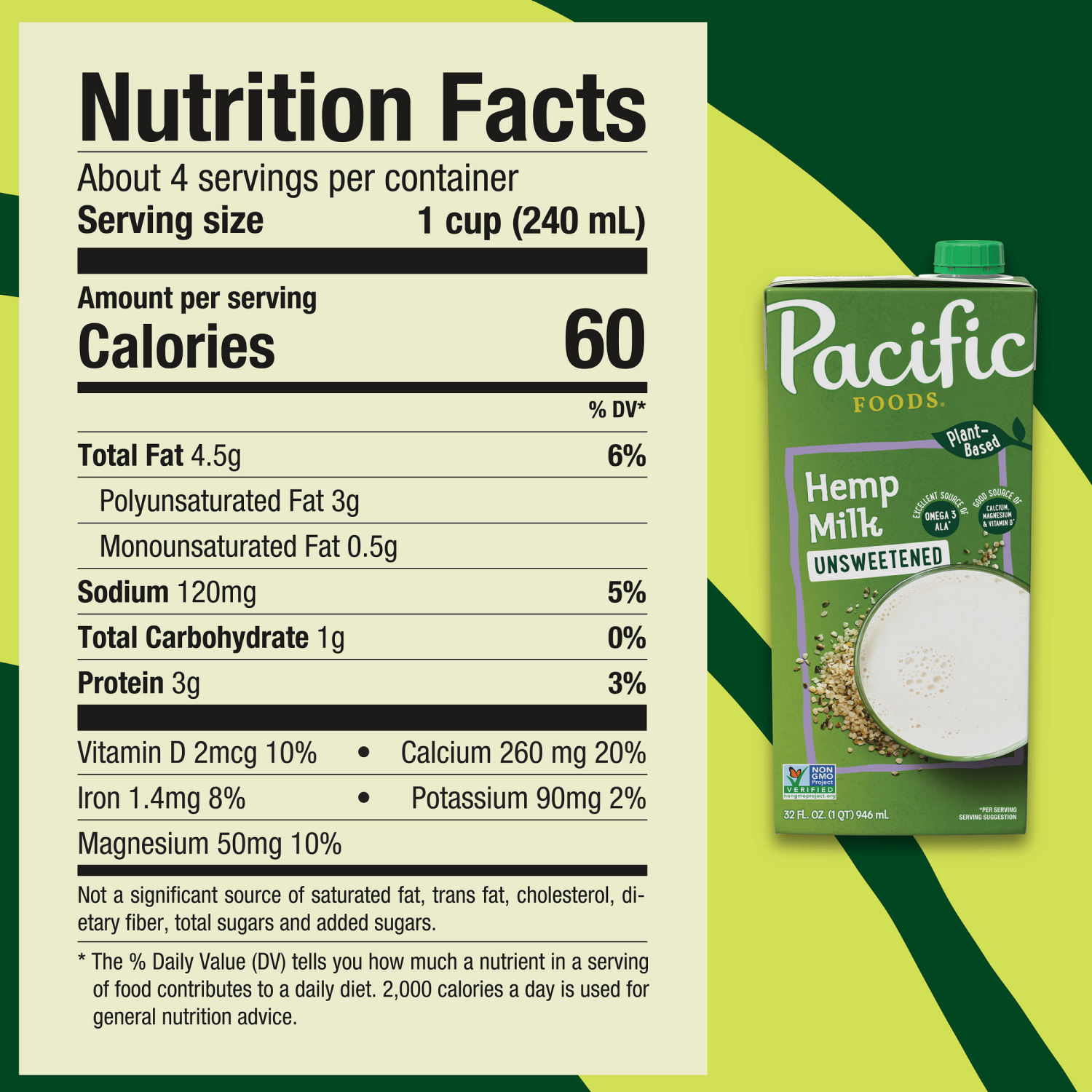 slide 3 of 6, Pacific Foods Unsweetened Hemp Milk, Plant Based Milk, 32 oz Carton, 32.000 fl oz