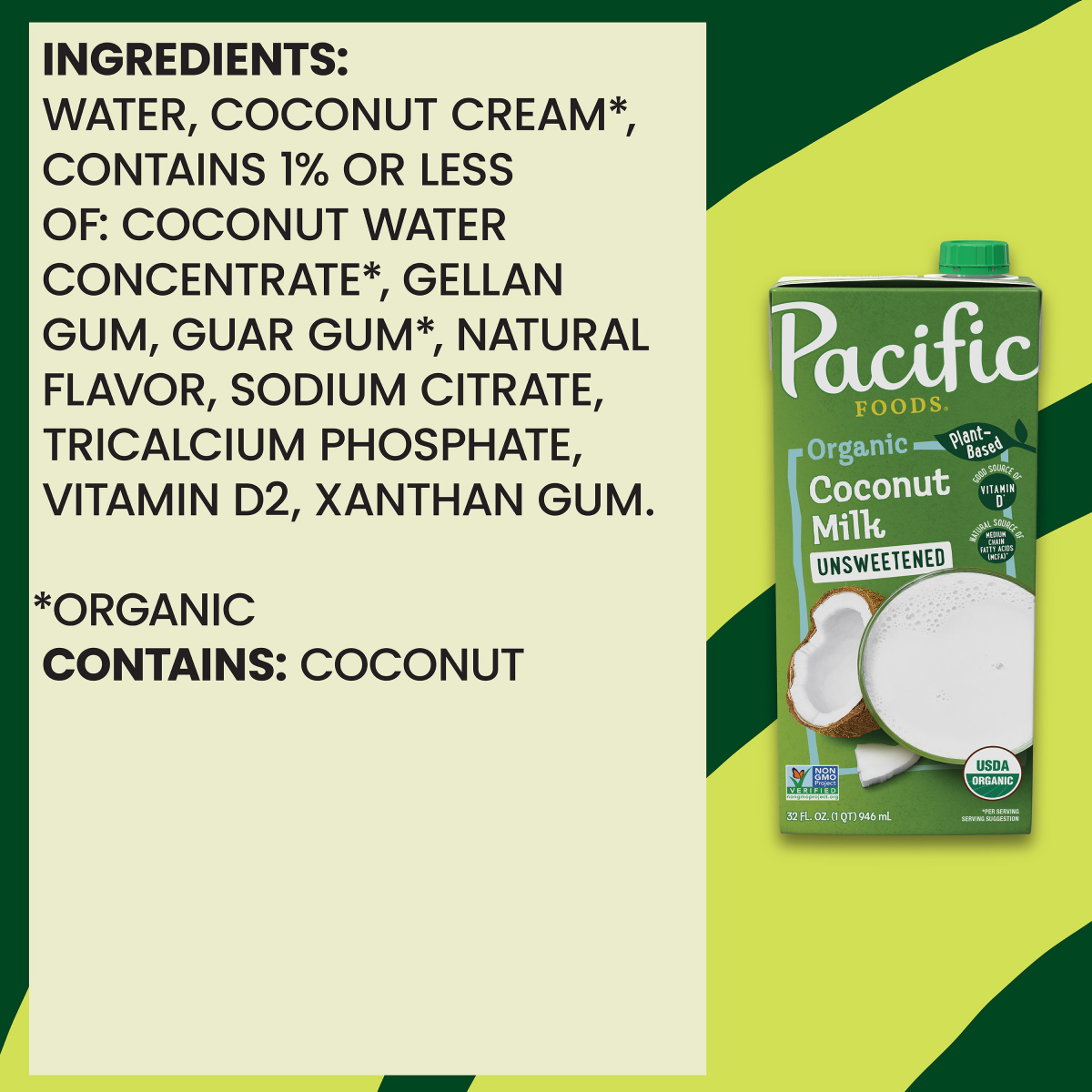 slide 4 of 7, Pacific Foods Organic Unsweetened Coconut Milk, Plant Based Milk, 32 oz Carton, 32 oz