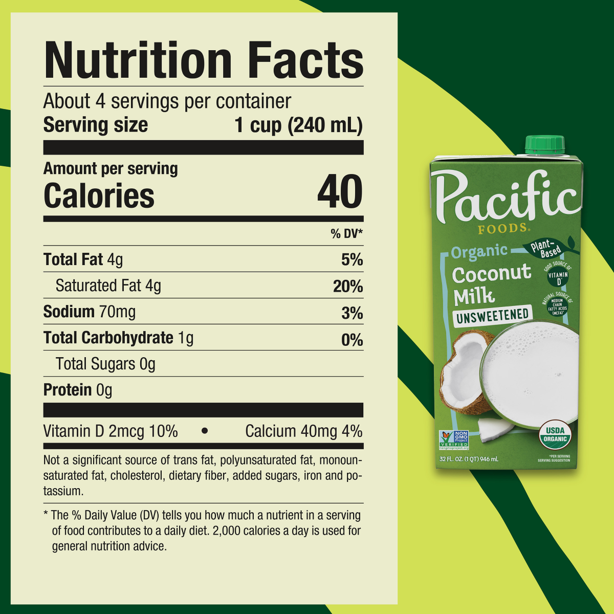 slide 5 of 7, Pacific Foods Organic Unsweetened Coconut Milk, Plant Based Milk, 32 oz Carton, 32 oz
