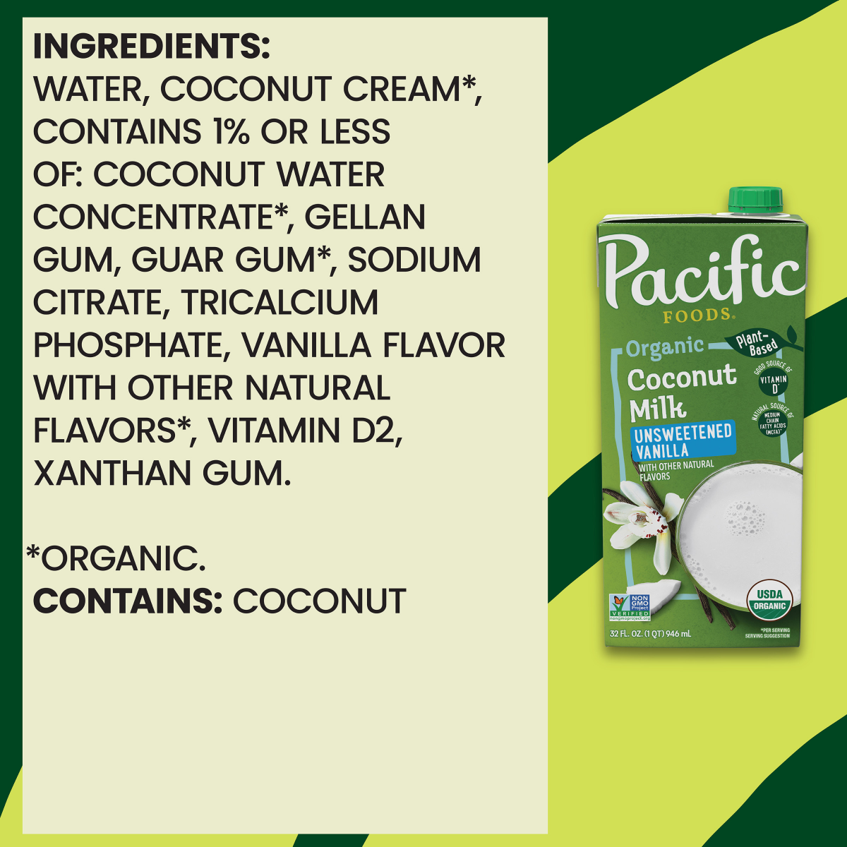 slide 2 of 8, Pacific Foods Organic Unsweetened Vanilla Coconut Milk, Plant Based Milk, 32 oz Carton, 32 oz