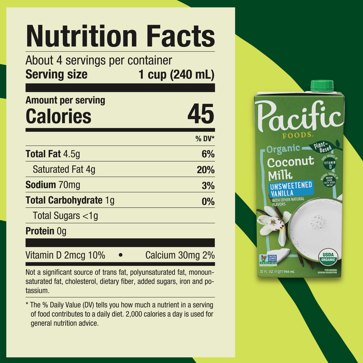 slide 6 of 8, Pacific Foods Organic Unsweetened Vanilla Coconut Milk, Plant Based Milk, 32 oz Carton, 32 oz