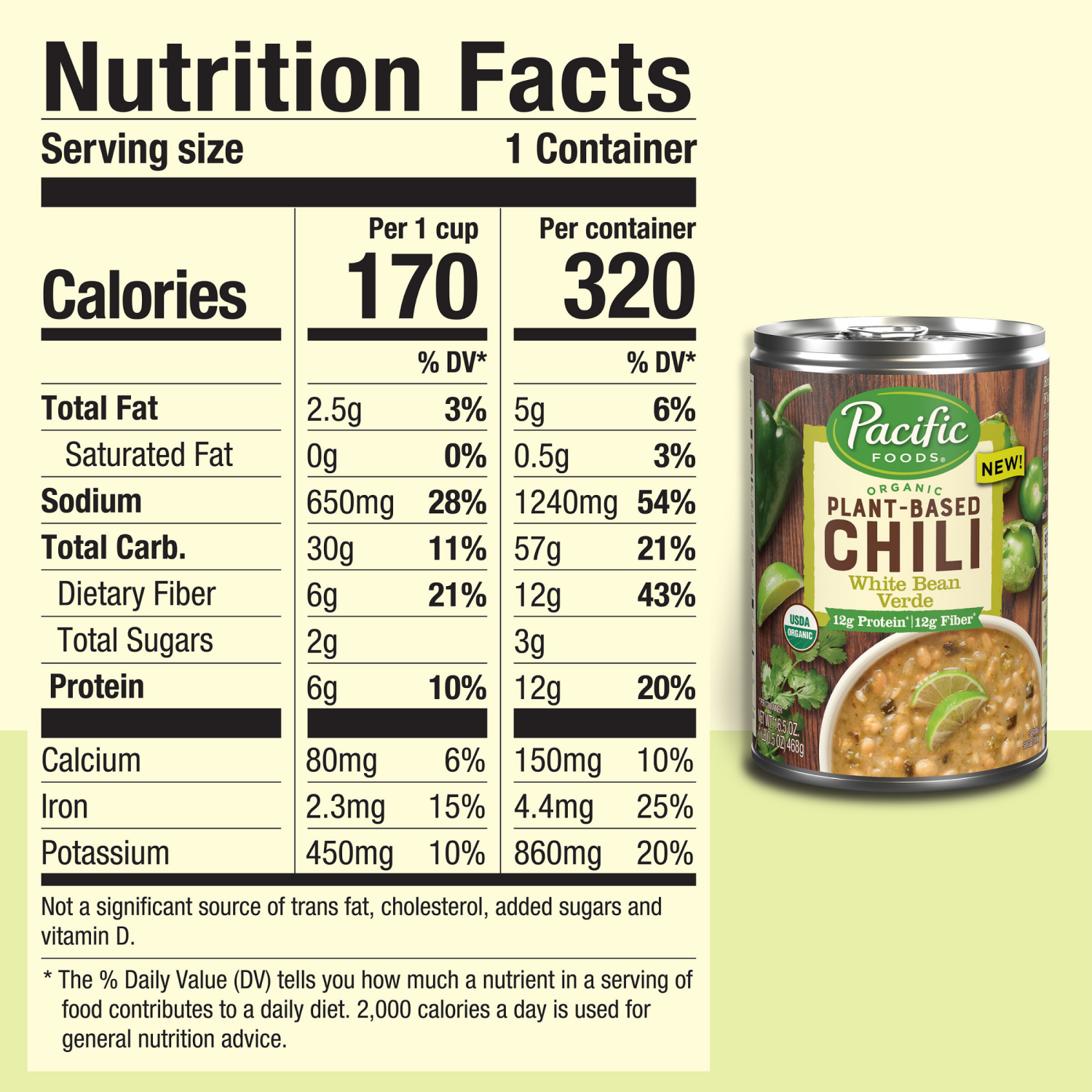 slide 3 of 5, Pacific Foods Organic White Bean Verde Chili, Plant Based, 16.5 oz Can, 16.5 oz