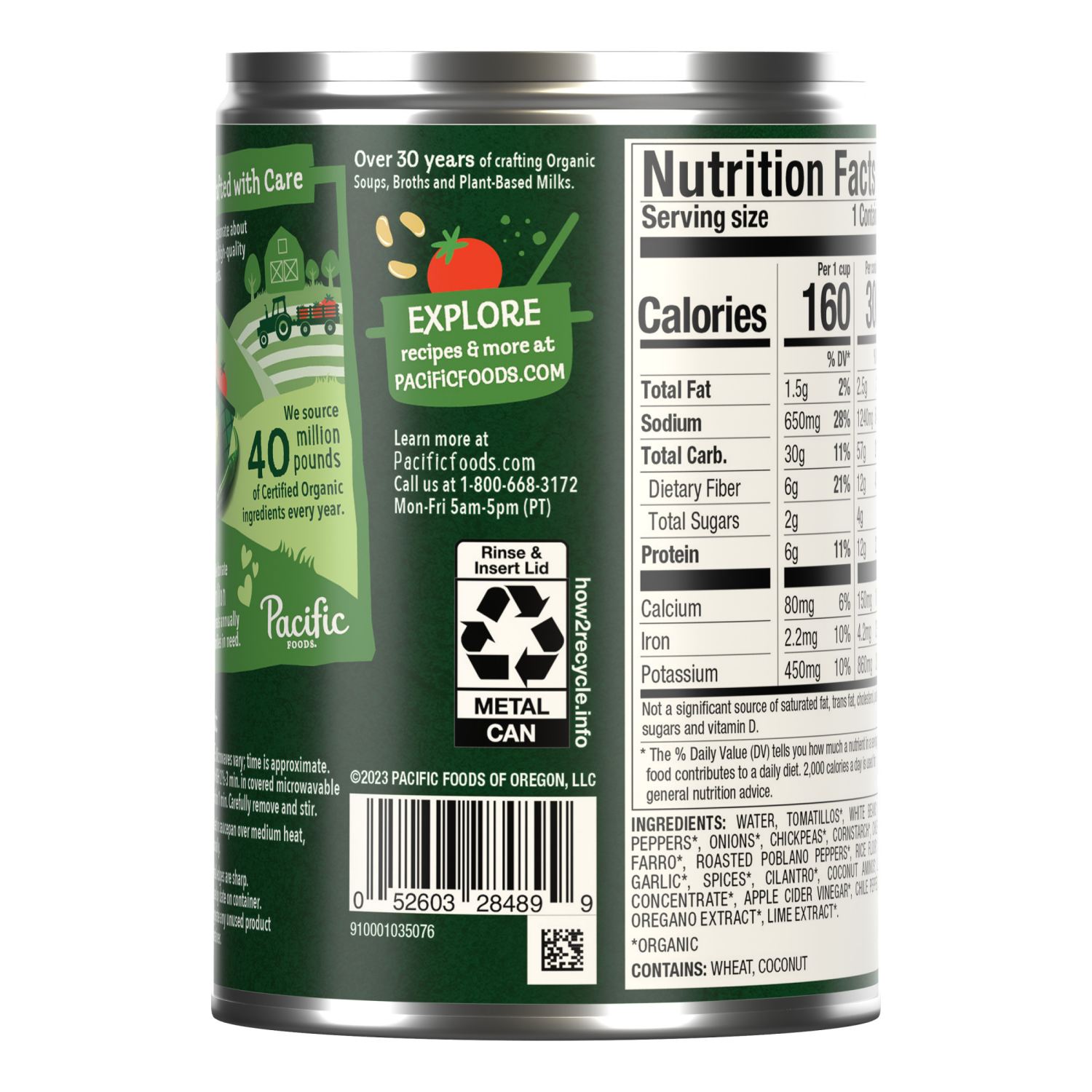 slide 4 of 5, Pacific Foods Organic White Bean Verde Chili, Plant Based, 16.5 oz Can, 16.5 oz