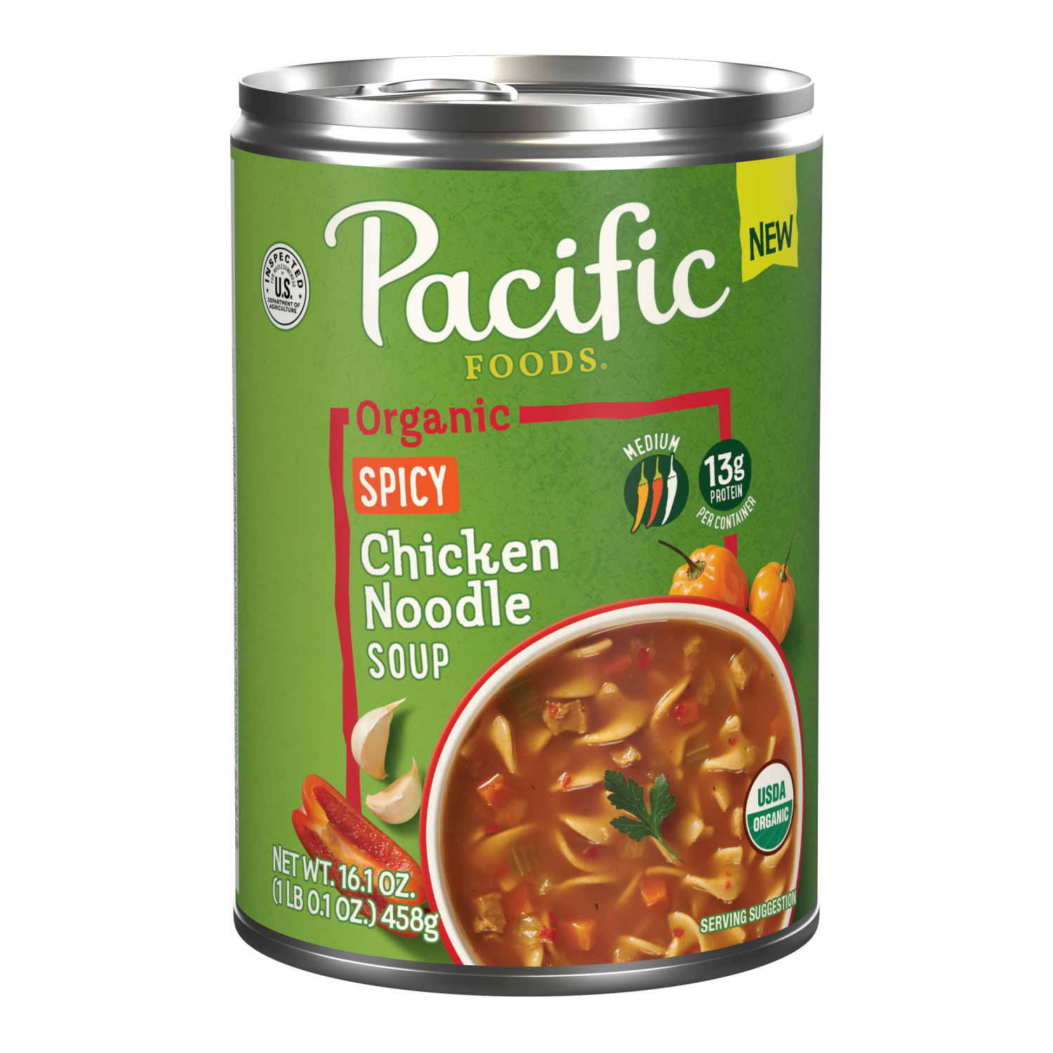 slide 1 of 2, Pacific Foods Organic Spicy Chicken Noodle Soup, 16.1 oz