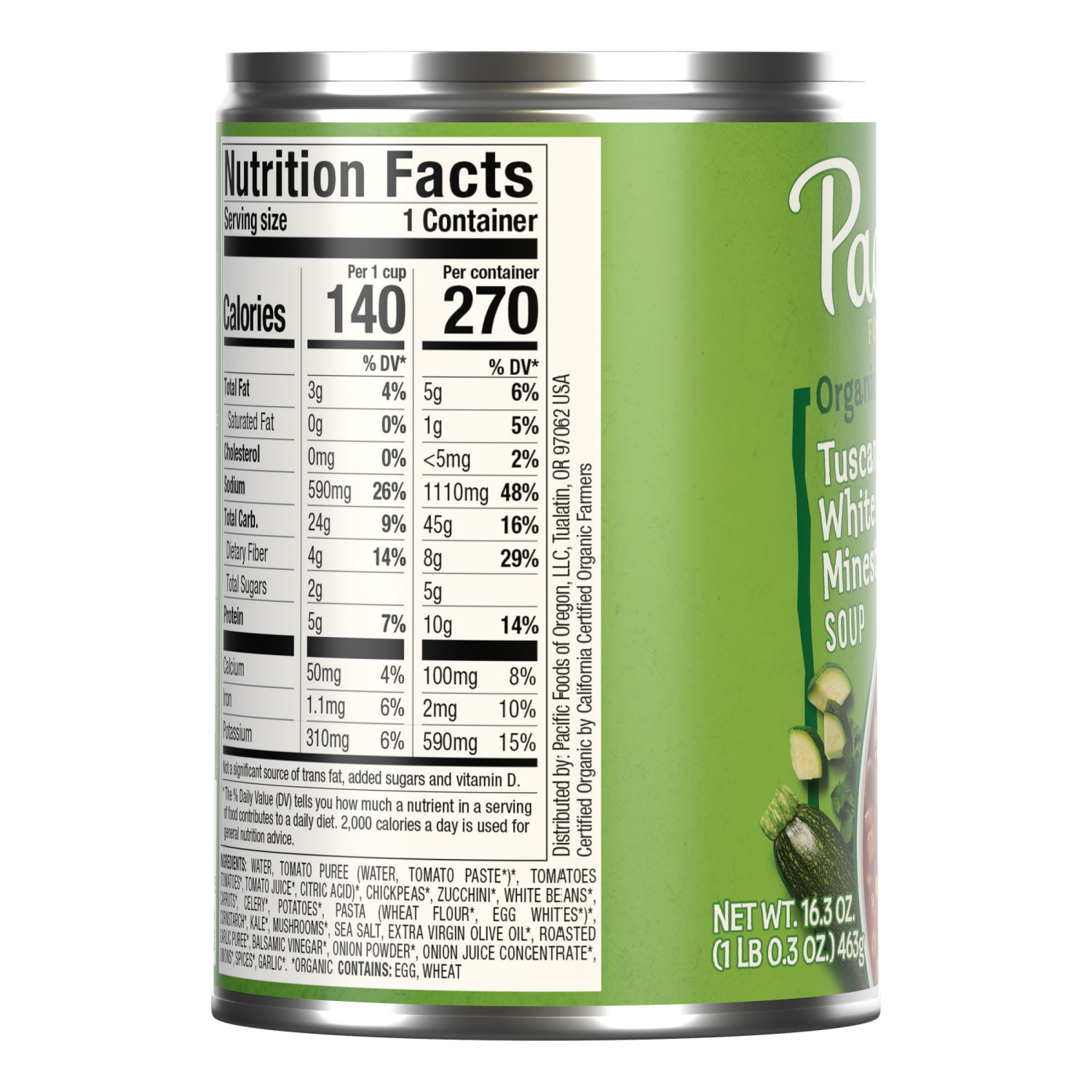 slide 2 of 6, Pacific Foods Organic Tuscan-Style White Bean Minestrone Soup, 16.3 oz Can, 16.3 oz