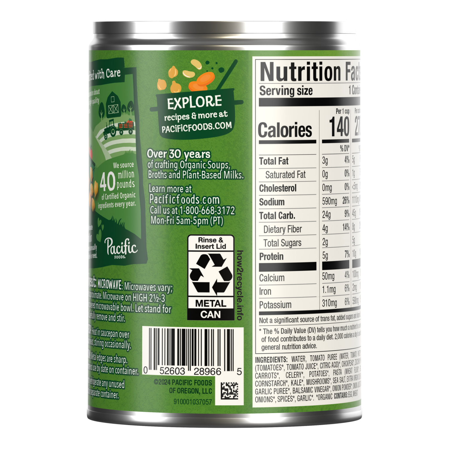 slide 4 of 6, Pacific Foods Organic Tuscan-Style White Bean Minestrone Soup, 16.3 oz Can, 16.3 oz