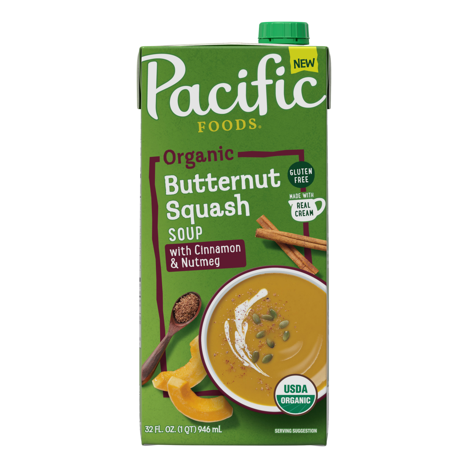 slide 1 of 8, Pacific Foods Organic Butternut Squash Soup With Cinnamon and Nutmeg, 32.000 fl oz