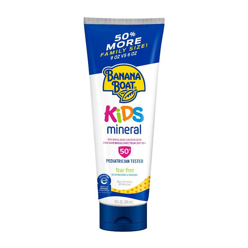 slide 1 of 8, Banana Boat Kids 100% Mineral Sunscreen Lotion - SPF 50 - 9 fl oz, 50 ct; 9 fl oz
