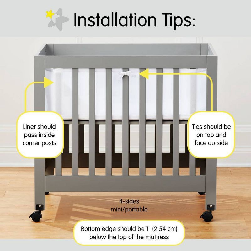 slide 6 of 6, BreathableBaby Breathable Mesh Crib Liner - Classic Collection - White - For Mini/Portable Cribs, 1 ct