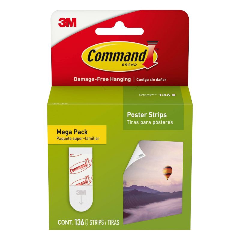 slide 1 of 13, Command Poster 136 Strips Mega Pack White: Picture Hanging Adhesive Strips, Heavy Duty, Plastic, 1.75" Length, 0.625" Width, 1 ct