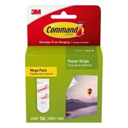 Command Poster 136 Strips Mega Pack White: Picture Hanging Adhesive Strips, Heavy Duty, Plastic, 1.75" Length, 0.625" Width
