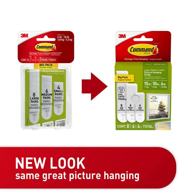 slide 6 of 15, Command Assorted Picture Hanging Strips, Damage Free Picture Hangers, Wall Hanging Strips for Christmas Decorations, 18 Pairs, 1 ct