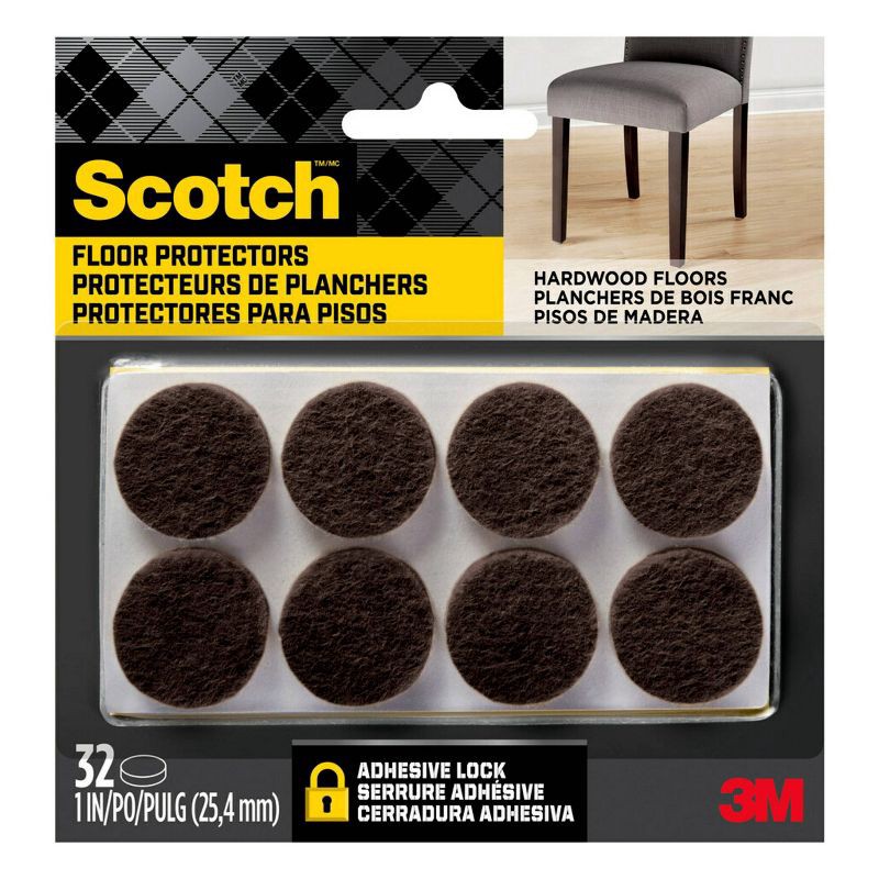 slide 1 of 12, Scotch 1" 32pk Felt Pads Brown, 32 ct