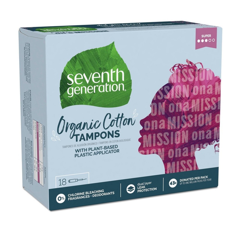 slide 4 of 7, Seventh Generation Tampons with Comfort Applicator Super - 18ct, 18 ct
