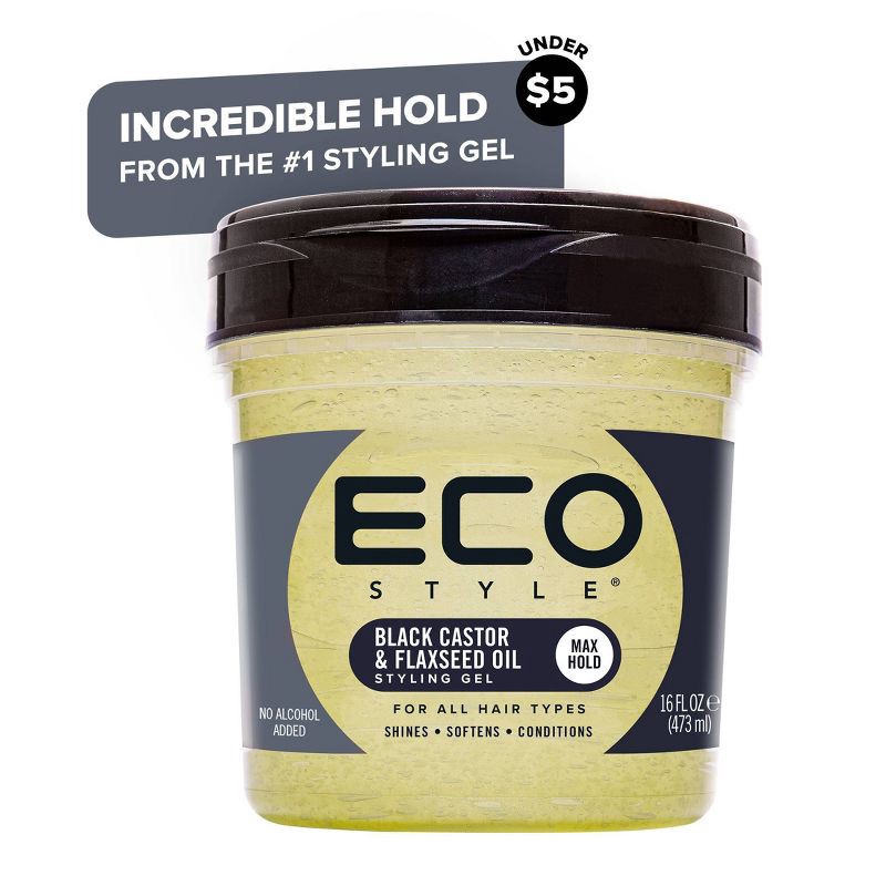 slide 2 of 5, ECO STYLE Professional Styling Gel Black Castor & Flaxseed Oil - 16 fl oz, 16 fl oz