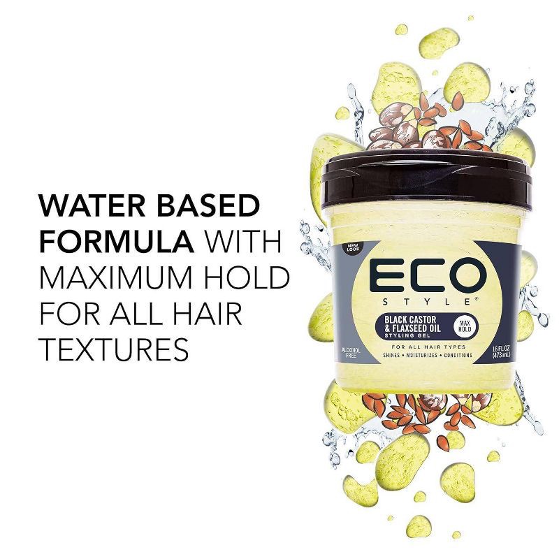 slide 4 of 5, ECO STYLE Professional Styling Gel Black Castor & Flaxseed Oil - 16 fl oz, 16 fl oz