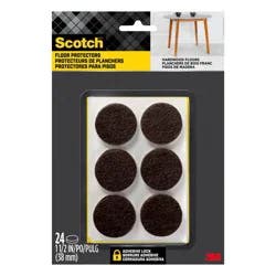 Scotch 1.5" 24pk Felt Pads Brown: Furniture Floor Protectors, Anti-Scratch Chair Leg Pads, 0.2" Thick