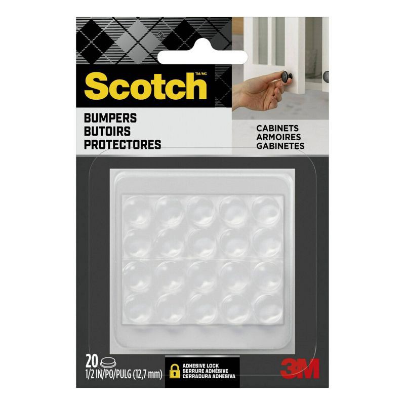 slide 1 of 11, Scotch 20pk 1/2" Bumpers: Clear Adhesive Door & Cabinet Pads, Plastic, 0.5" Diameter, 0.2" Thick, 20 ct