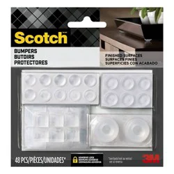 Scotch 48pk Bumpers Value Pack: Adhesive Mounted Clear Plastic Door Bumpers, 0.5" Thickness, 0.5" Width, 0.2" Length
