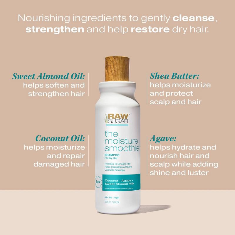 slide 12 of 12, Raw Sugar The Moisture Smoothie Shampoo - Coconut + Agave + Sweet Almond Milk - 18 fl oz, 18 fl oz