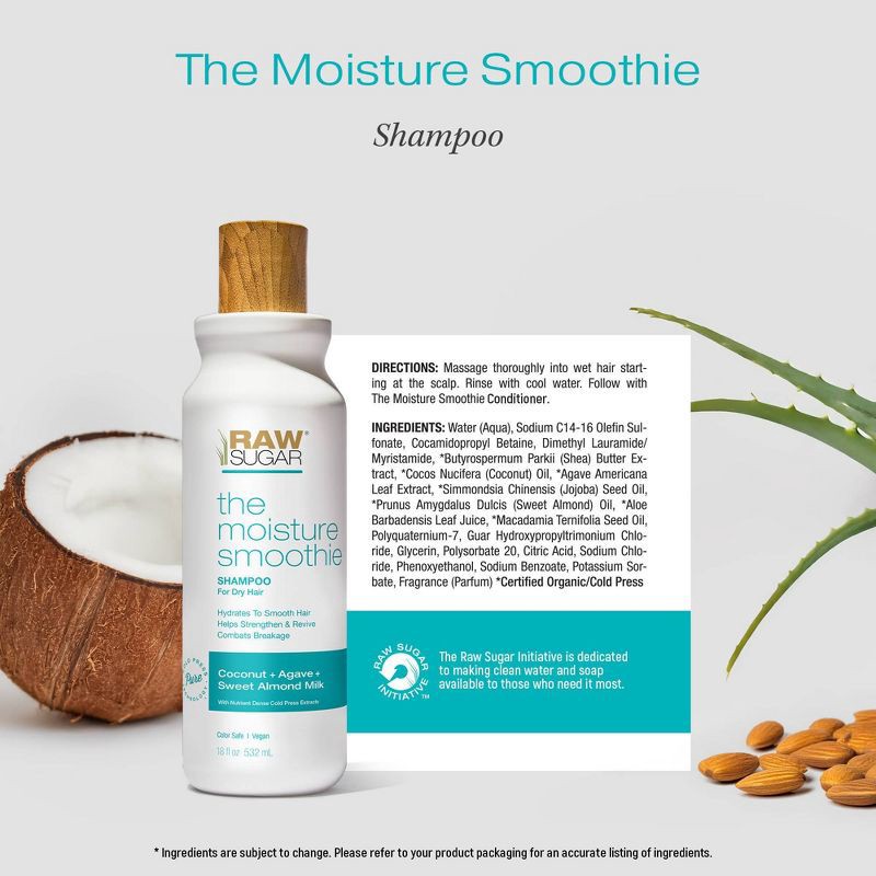 slide 4 of 12, Raw Sugar The Moisture Smoothie Shampoo - Coconut + Agave + Sweet Almond Milk - 18 fl oz, 18 fl oz