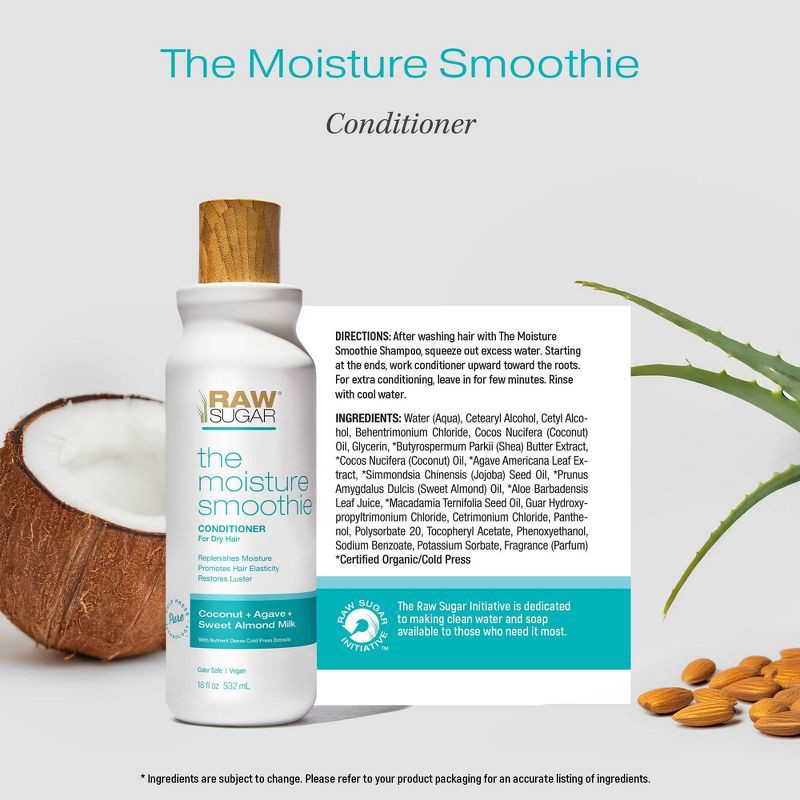 slide 4 of 8, Raw Sugar The Moisture Smoothie Conditioner - Coconut + Agave + Sweet Almond Milk - 18 fl oz, 18 fl oz