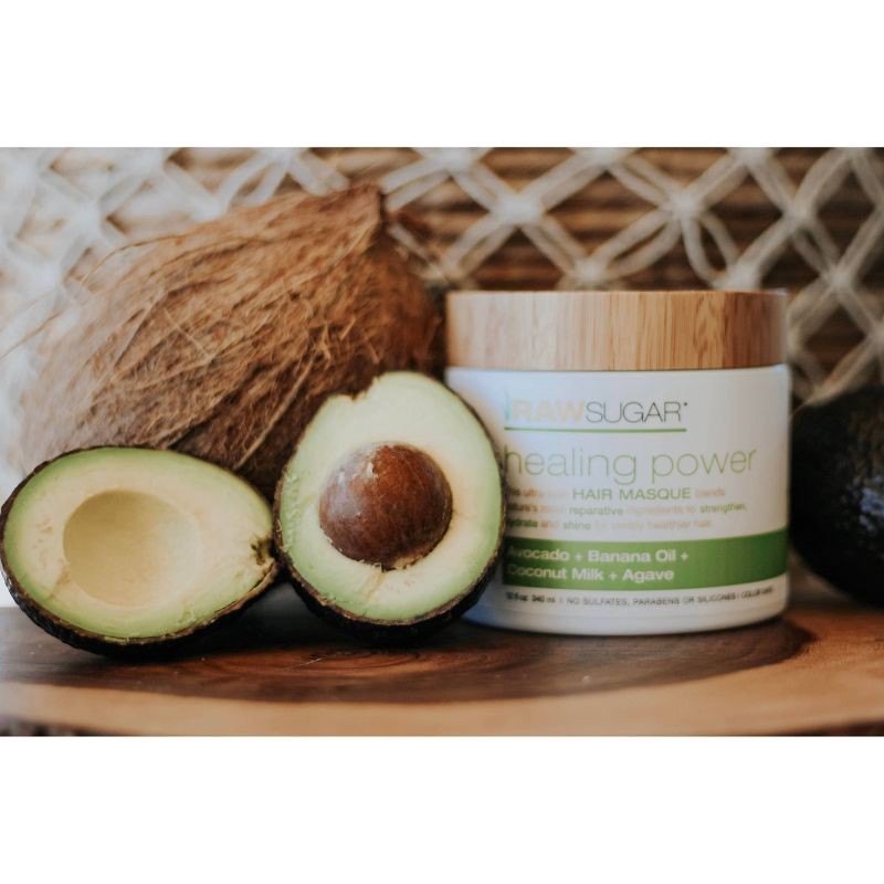 slide 5 of 5, Raw Sugar Healing Power Hair Masque - Avocado Oil + Banana + Coconut Milk + Agave - 12oz, 12 oz