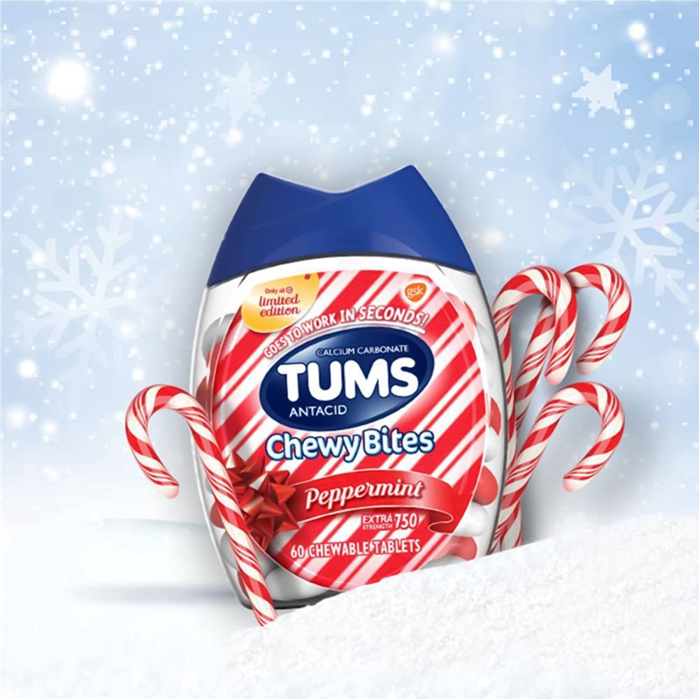 slide 5 of 9, Tums Chewy Bites Peppermint Extra Strength Chewable Antacid for Heartburn - 60ct, 60 ct