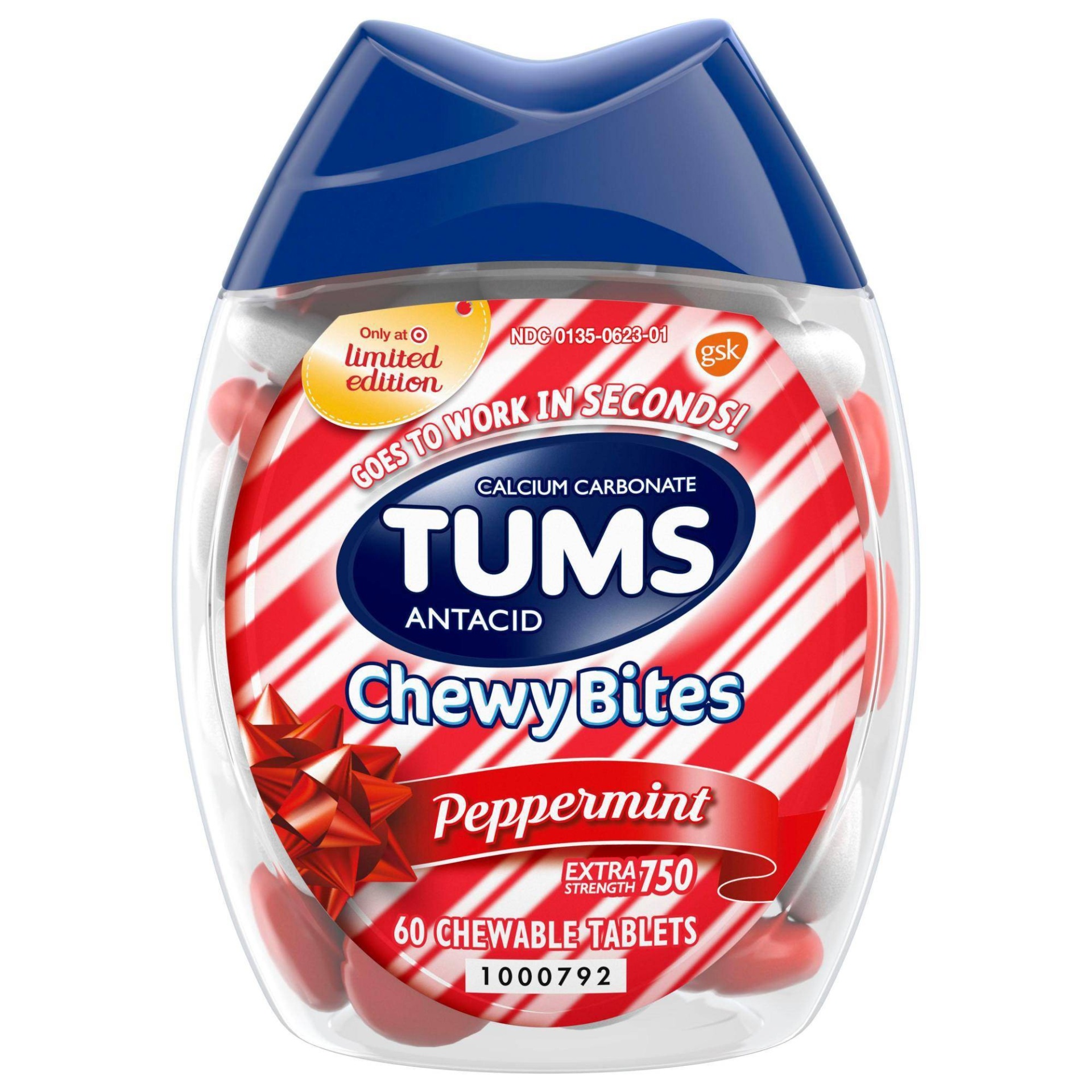 slide 1 of 9, Tums Chewy Bites Peppermint Extra Strength Chewable Antacid for Heartburn - 60ct, 60 ct
