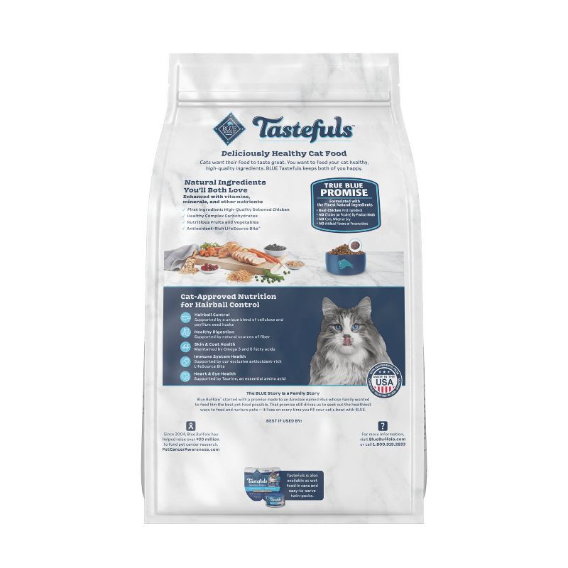 slide 2 of 11, Blue Buffalo Tastefuls Hairball Control Natural Adult Dry Cat Food with Chicken - 5lbs, 5 lb