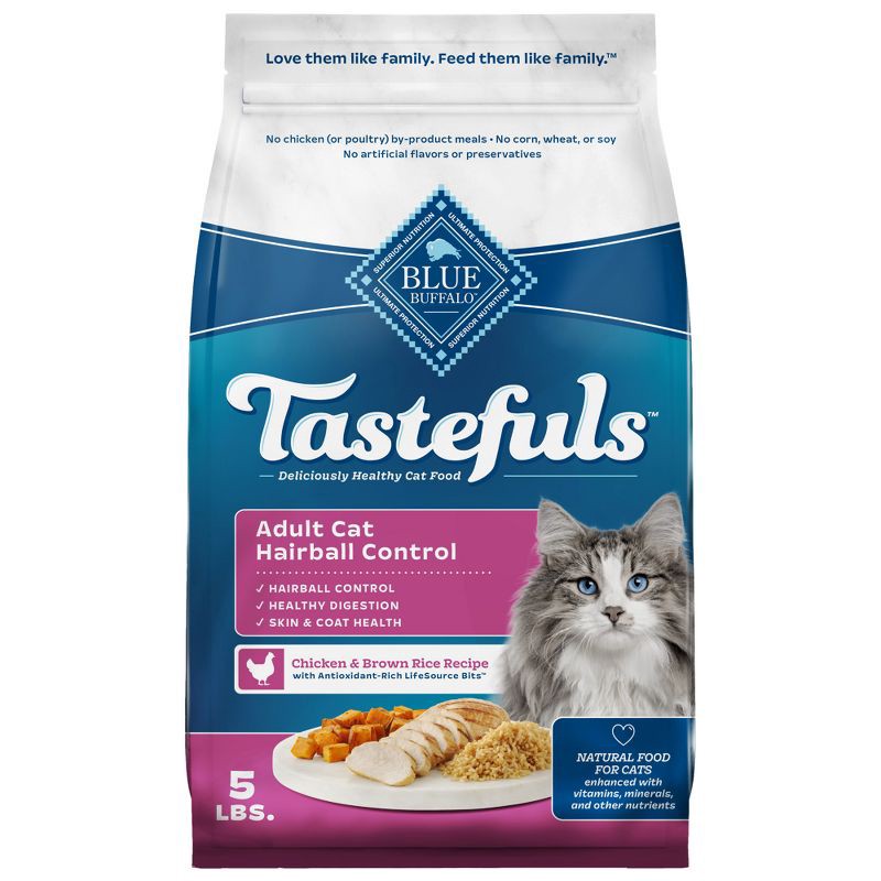 slide 1 of 13, Blue Buffalo Tastefuls Hairball Control Natural Adult Dry Cat Food with Chicken - 5lbs, 5 lb