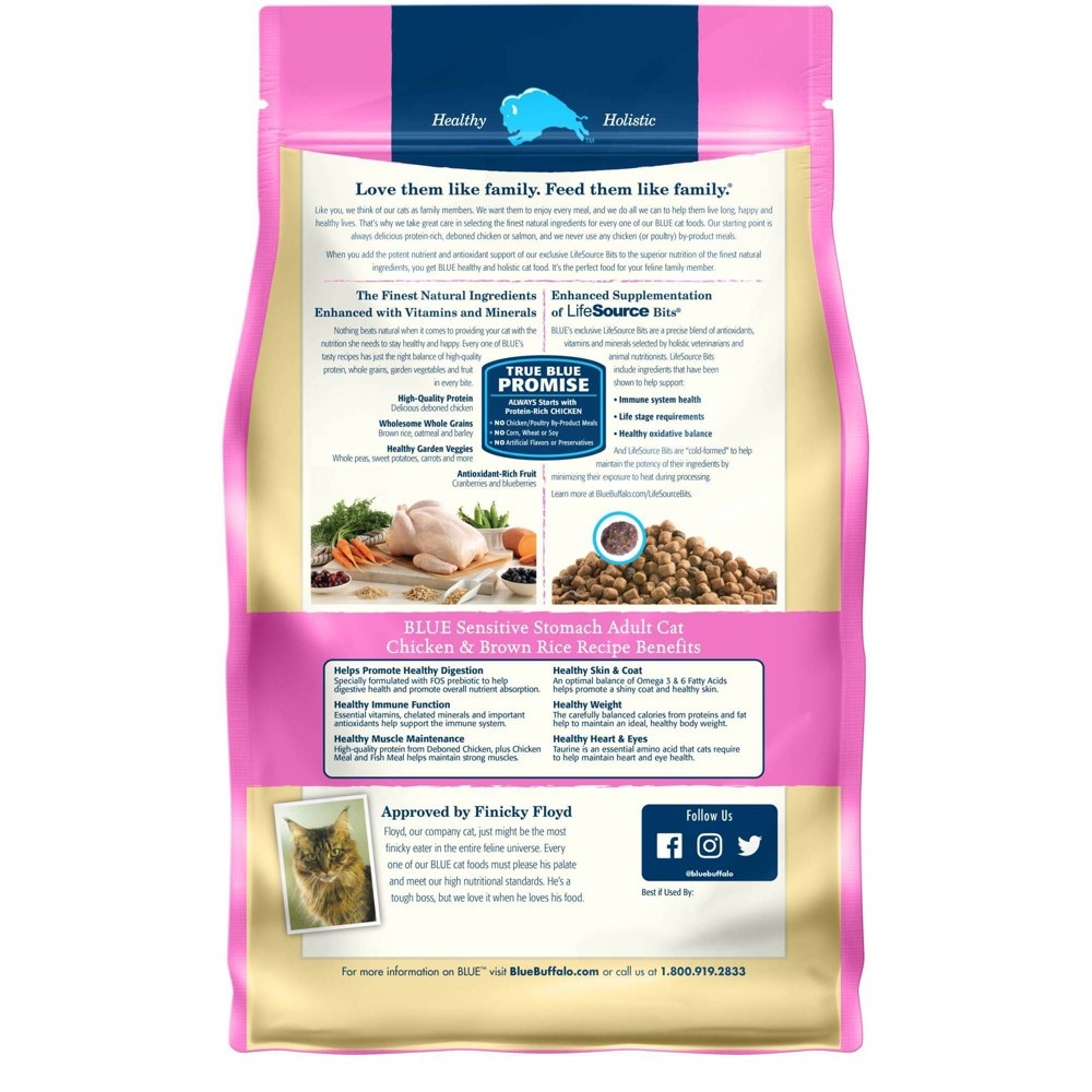 slide 2 of 6, Blue Buffalo Sensitive Stomach Chicken & Brown Rice Recipe Adult Premium Dry Cat Food - 2lbs, 2 lb