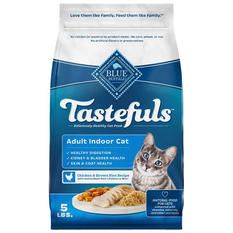 slide 1 of 9, Blue Buffalo Blue Tastefuls Adult Indoor Chicken & Brown Rice Recipe Dry Cat Food - 5lbs, 5 lb