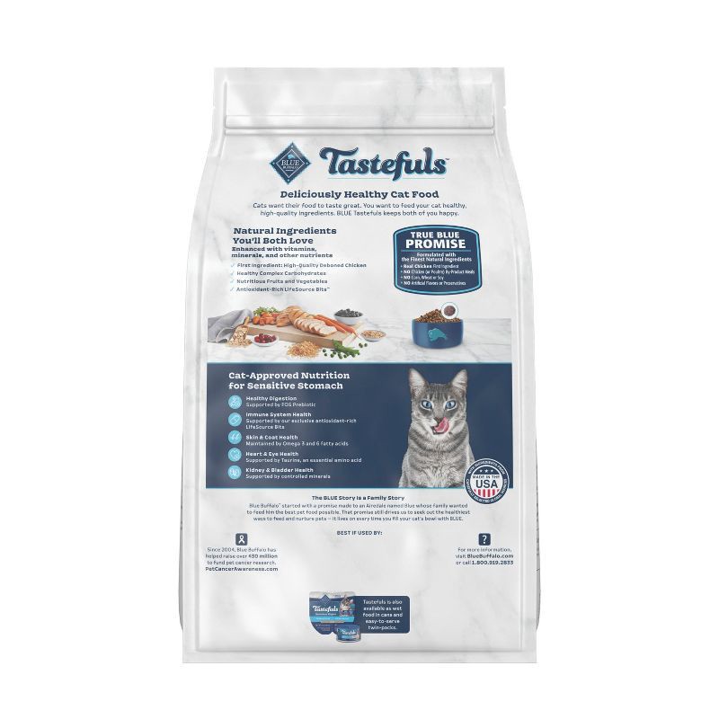 slide 2 of 11, Blue Buffalo Tastefuls Sensitive Stomach Natural Adult Dry Cat Food with Chicken - 5lbs, 5 lb