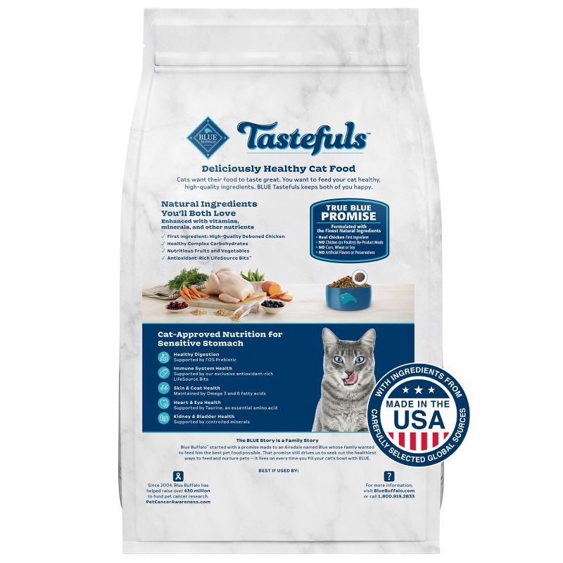 slide 2 of 10, Blue Buffalo Tastefuls Sensitive Stomach Natural Adult Dry Cat Food with Chicken - 5lbs, 5 lb