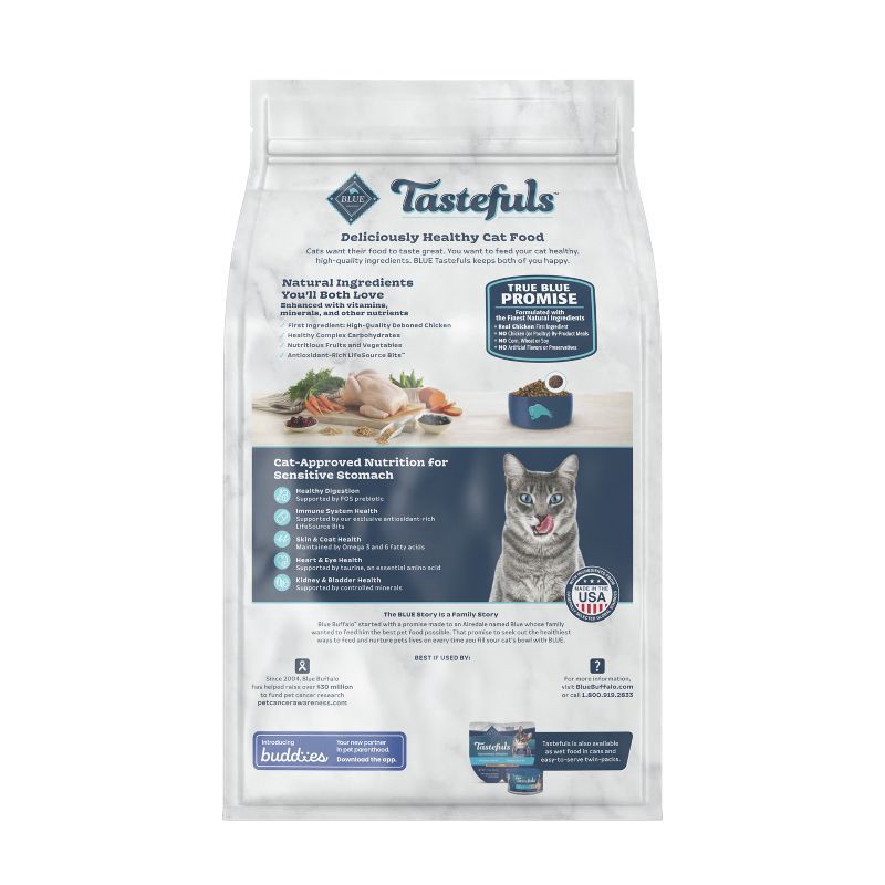 slide 2 of 11, Blue Buffalo Tastefuls Sensitive Stomach Natural Adult Dry Cat Food with Chicken - 5lbs, 5 lb