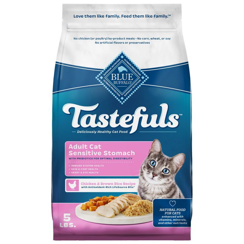 slide 1 of 11, Blue Buffalo Tastefuls Sensitive Stomach Natural Adult Dry Cat Food with Chicken - 5lbs, 5 lb