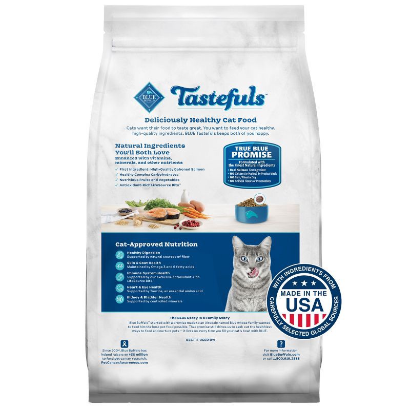 slide 2 of 10, Blue Buffalo Tastefuls with Salmon Indoor Natural Adult Dry Cat Food - 5lbs, 5 lb