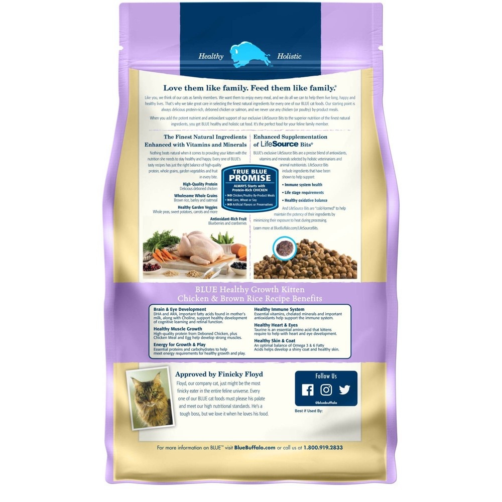 slide 3 of 6, Blue Buffalo Healthy Growth Chicken & Brown Rice Recipe Kitten Premium Dry Cat Food, 2 lb