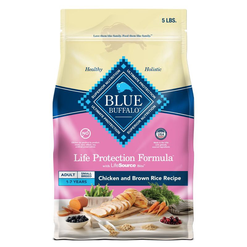 slide 1 of 11, Blue Buffalo Life Protection Formula Natural Adult Small Breed Dry Dog Food, Chicken and Brown Rice Trial Size Bag - 5lbs, 5 lb