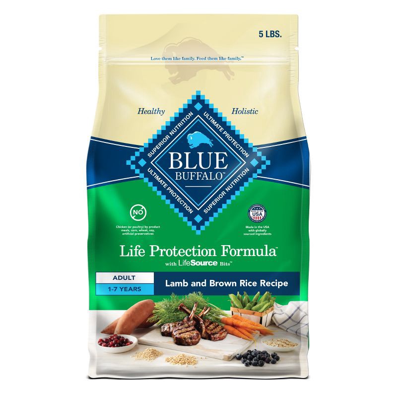 slide 1 of 12, Blue Buffalo Life Protection Formula Natural Adult Dry Dog Food with Lamb and Brown Rice - 5lbs, 5 lb