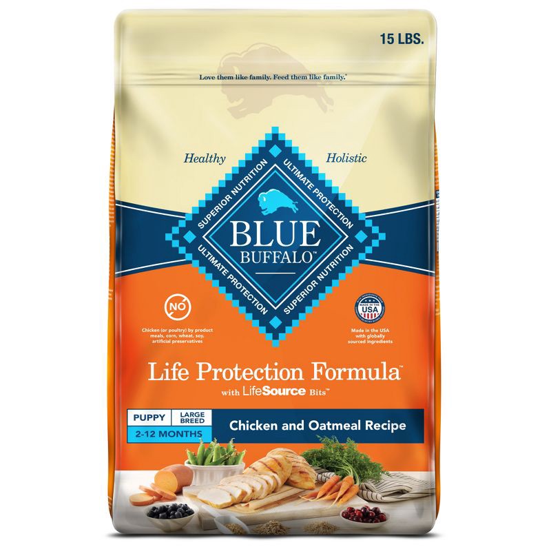 slide 1 of 10, Blue Buffalo Life Protection Formula Natural Puppy Large Breed Dry Dog Food with Chicken and Brown Rice - 15lbs, 15 lb