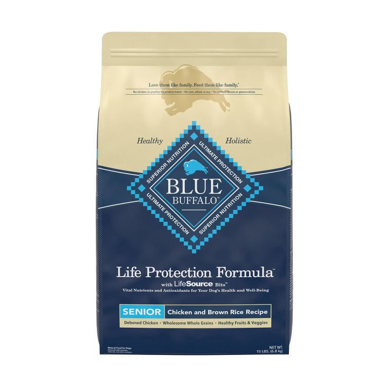 slide 1 of 9, Blue Buffalo Life Protection Formula Natural Senior Dry Dog Food with Chicken and Brown Rice - 15lbs, 15 lb